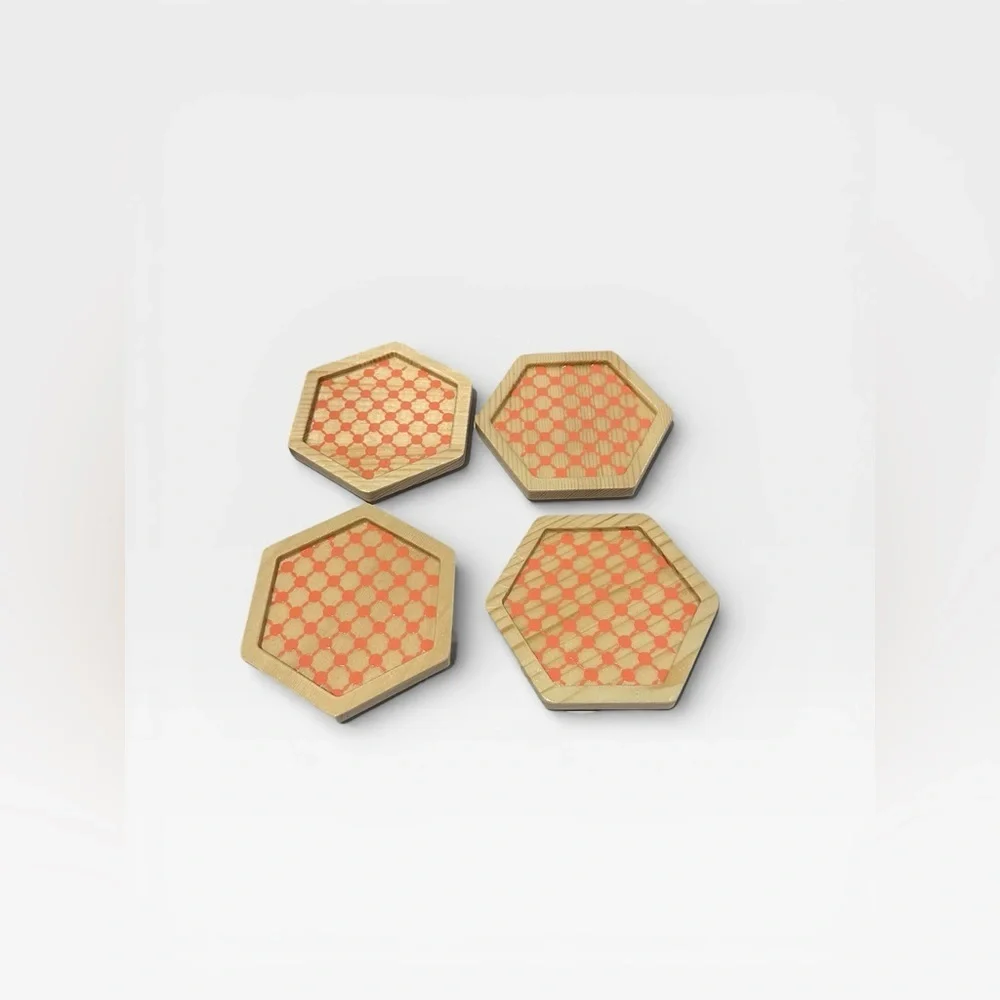 4 wooden drink coasters with design